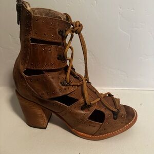 Freebird by Steven Brown Lace-Up Cutout Block Heel Sandal